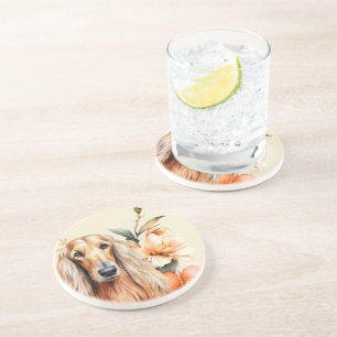 Dessous De Verre En Grès Chien Lévrier Afghan et Lys Péchés