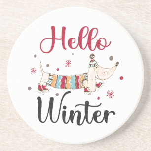 Dessous De Verre En Grès Chien mignon Bonjour hiver