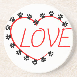 Dessous De Verre En Grès Chien Paws Red Heart Love