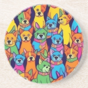 Dessous De Verre En Grès Chiens jolies et colorés Chiens heureux