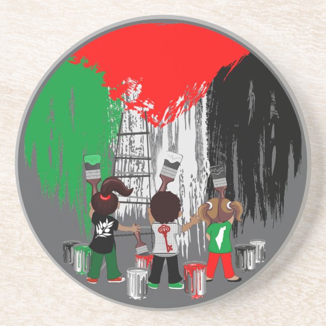 Dessous De Verre En Grès Children of Gaza Painting Palestine Flag  (Devant)
