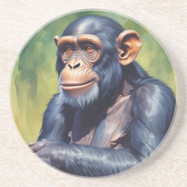 Dessous De Verre En Grès Chimpanzé fou mignon (Devant)