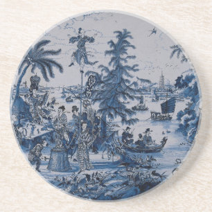 Dessous De Verre En Grès Chinoiserie Delft Blue et White