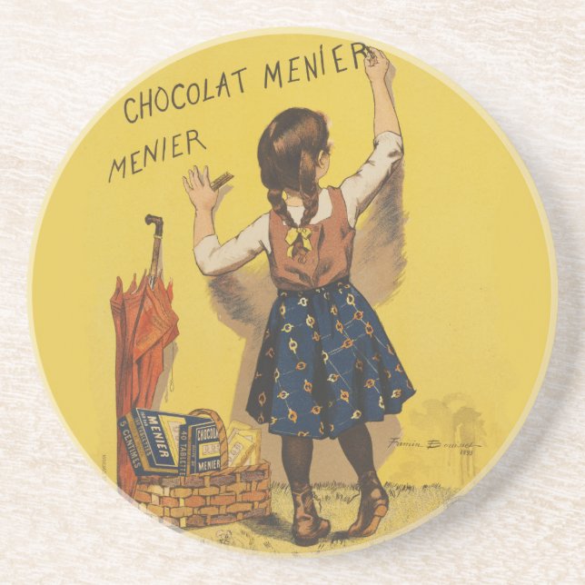 Dessous De Verre En Grès Chocolat Menier Petite fille Mur écriture (Devant)