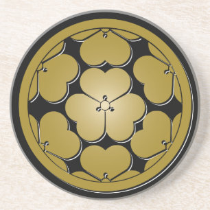 Dessous De Verre En Grès Chosokabe Mon Noir Beige Japonais Samurai Clan