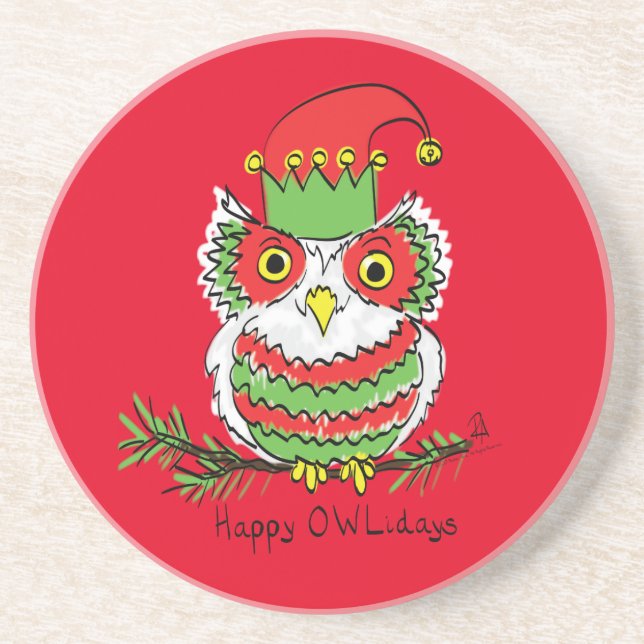 Dessous De Verre En Grès Chouette amusante Noël mignonne Enfants (Devant)