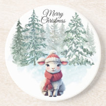 Christmas Lamb Sandstone Coaster