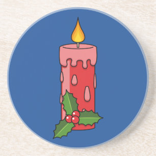 Dessous De Verre En Grès Christmas Red Pillar Candle with Holly