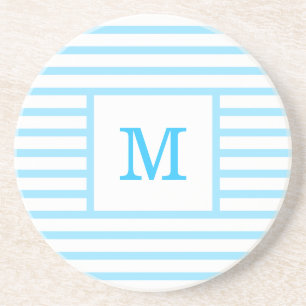 Dessous De Verre En Grès Ciel Bleu et Blancs Monogramme personnalisé