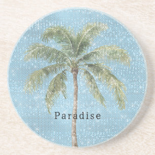 Dessous De Verre En Grès Ciel Bleu Palmier Tropical Étincelle