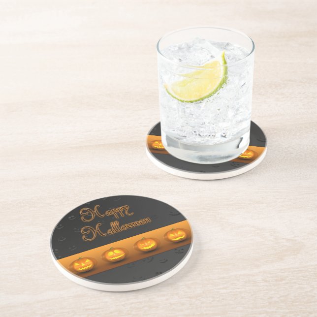 Dessous De Verre En Grès Citrouilles d'Halloween Jack-o-Lantern (Côté)