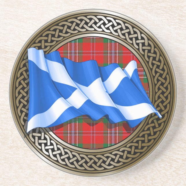 Dessous De Verre En Grès Clan MacLean Tartan Knot & Drapeau (Devant)
