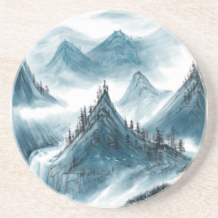 Dessous De Verre En Grès Classic Bleu Blanc Chinoiserie Paysage Peinture