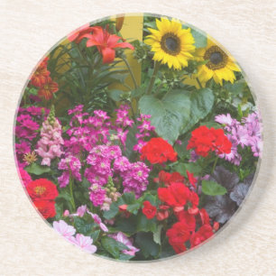 Dessous De Verre En Grès Clôture blanche avec jardin de fleurs en
