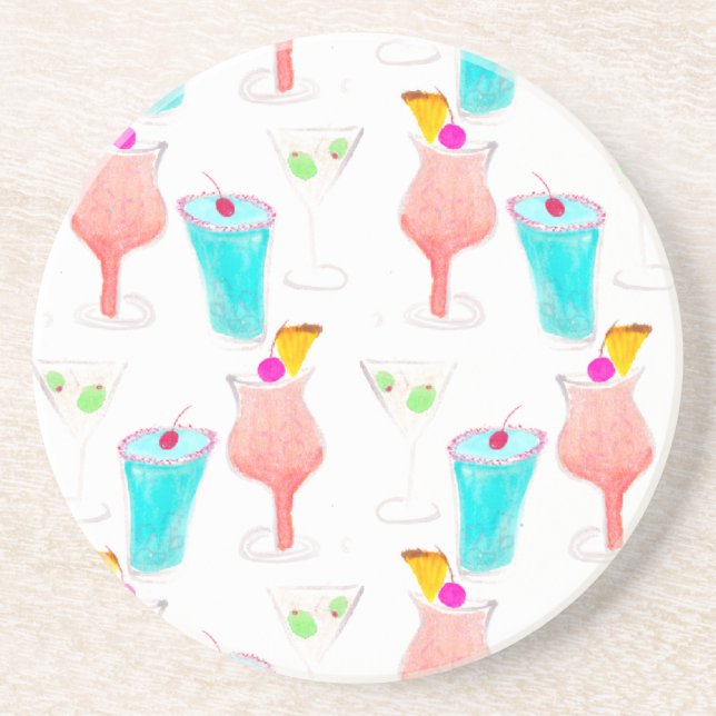 Dessous De Verre En Grès Cocktails Aquarelle Boisson Motif Bar  (Devant)