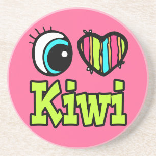 Dessous De Verre En Grès Coeur des yeux lumineux J'aime Kiwi