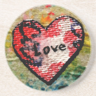 Dessous De Verre En Grès Coeur rouge de toile avec amour