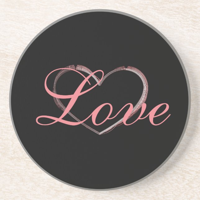 Dessous De Verre En Grès Coeur tendance Grey Calligraphie Amour Mariage (Devant)