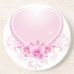 Dessous De Verre En Grès Coeur vintage et rose Rose