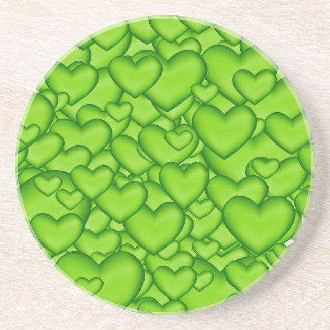 Dessous De Verre En Grès Coeurs 3D Texture vert Motif-68689 (Devant)