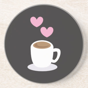 Dessous De Verre En Grès Coeurs de café sur noir