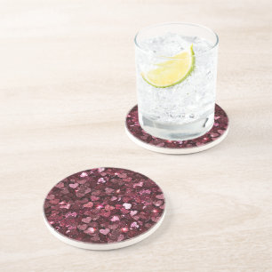 Dessous De Verre En Grès Coeurs de Parties scintillant rouge Bourgogne