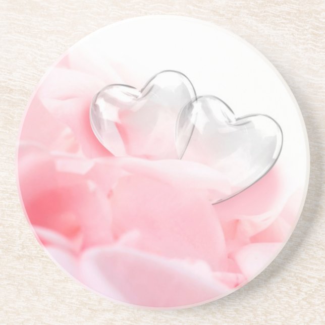 Dessous De Verre En Grès Coeurs de verre romantique Pétales Roses (Devant)