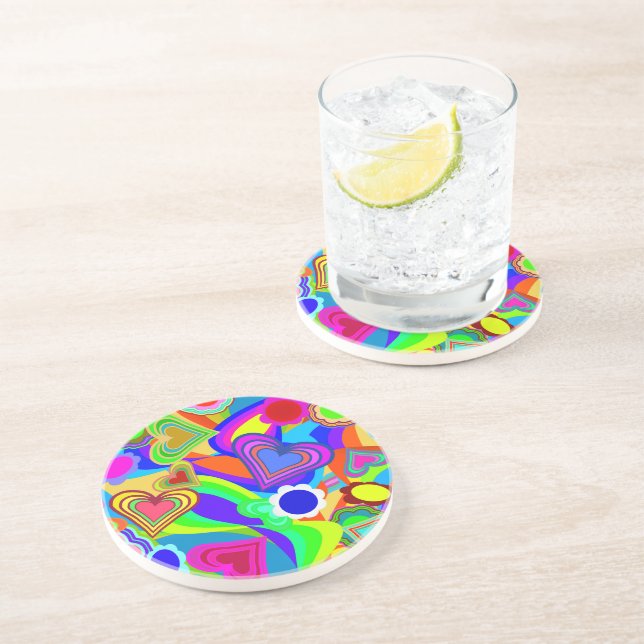 Dessous De Verre En Grès Cœurs Fleurs Groovy (Côté)