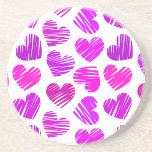 Dessous De Verre En Grès Coeurs griffés violets et roses modernes Valentine