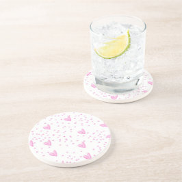 Dessous De Verre En Grès Coeurs roses sur blanc