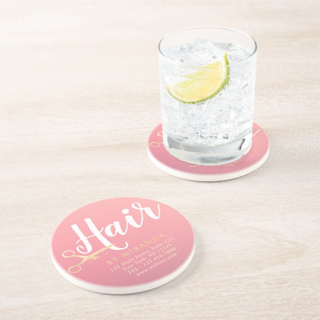 Dessous De Verre En Grès Coiffeur Salon de Maquillage Moderne Ciseaux Rose  (Côté)