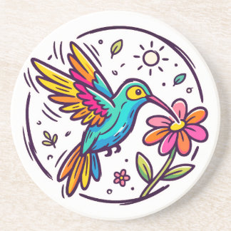 Dessous De Verre En Grès Colibri de dessin animé vibrant