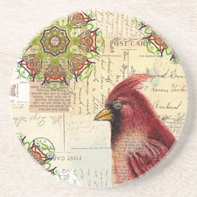 Dessous De Verre En Grès Collecte De Vieux Papiers Et Cardinal (Devant)