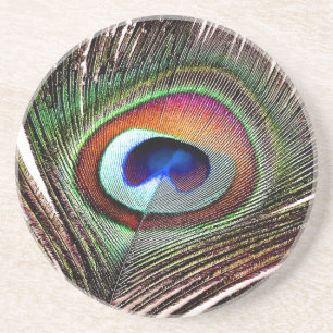 Dessous De Verre En Grès Colorful Copper Peacock Feather