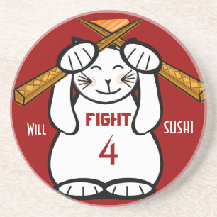 Dessous De Verre En Grès Combattre Sushi Maneki Neko Funny