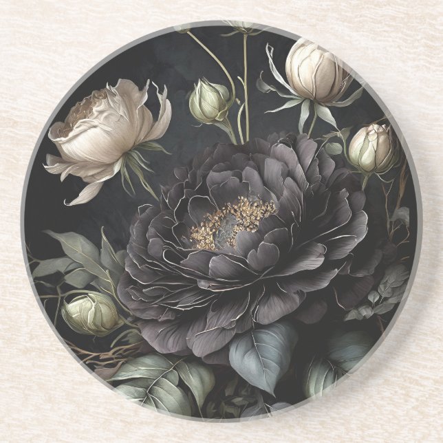Dessous De Verre En Grès Composition de rose gothique Fleur noire (Devant)