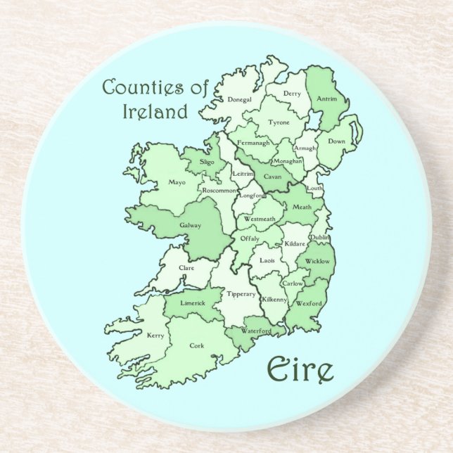 Dessous De Verre En Grès Comtés de carte de l'Irlande (Devant)
