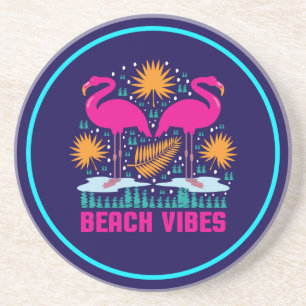 Dessous De Verre En Grès Conception de flamants roses de vibes de plage