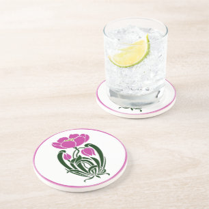 Dessous De Verre En Grès Conception florale Art nouveau rose Botanique vi