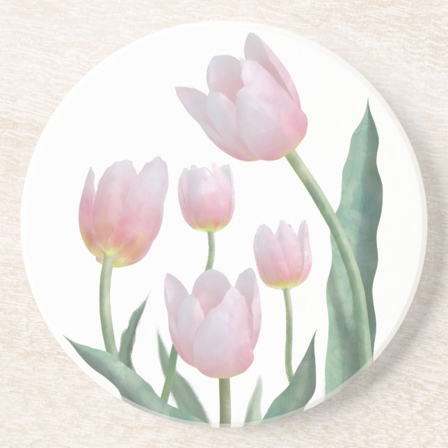 Dessous De Verre En Grès Conception florale de tulipes pastel (Devant)