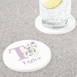 Dessous De Verre En Grès Conception Initiale Plus Nom & Fleurs