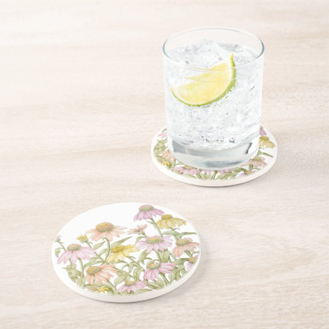 Dessous De Verre En Grès Coneflowers Watercolor (Côté)