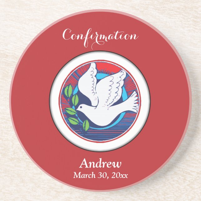 Dessous De Verre En Grès Confirmation de la colombe colorée sur l'Arrière - (Devant)