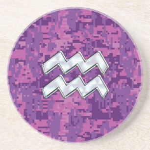 Dessous De Verre En Grès Connexion Aquarius Zodiac sur Camouflage numérique