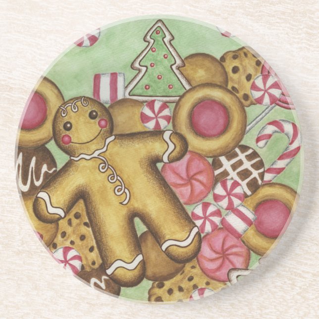Dessous De Verre En Grès Cookies au pain d'épice Cadeau de Noël de vacances (Devant)