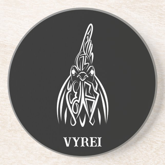 Dessous De Verre En Grès Coq tribal noir et blanc (Devant)