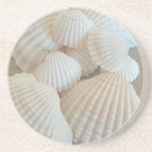 Dessous De Verre En Grès Coquillages blancs ensoleillés, Plage d'été Exotiq