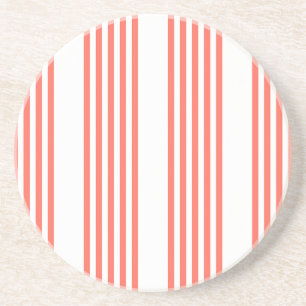 Dessous De Verre En Grès Corail vivant et blanc cinq bandes motif