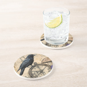 Dessous De Verre En Grès Corbeau gothique vintage