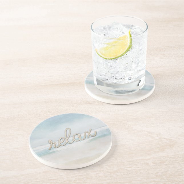 Dessous De Verre En Grès Corde nautique Texte Relax sur Océan (Côté)